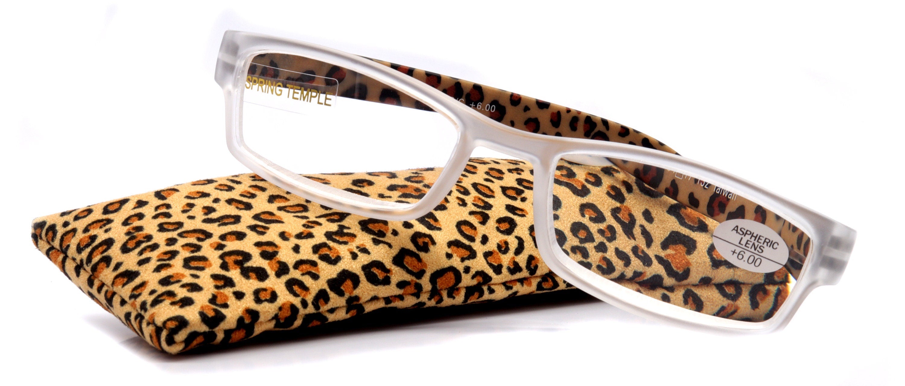 Xena Premium Square Reading Glasses – Clear Frosted Brown Leopard