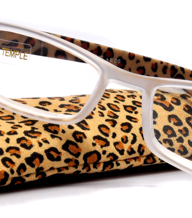 Xena Premium Square Reading Glasses – Clear Frosted Brown Leopard