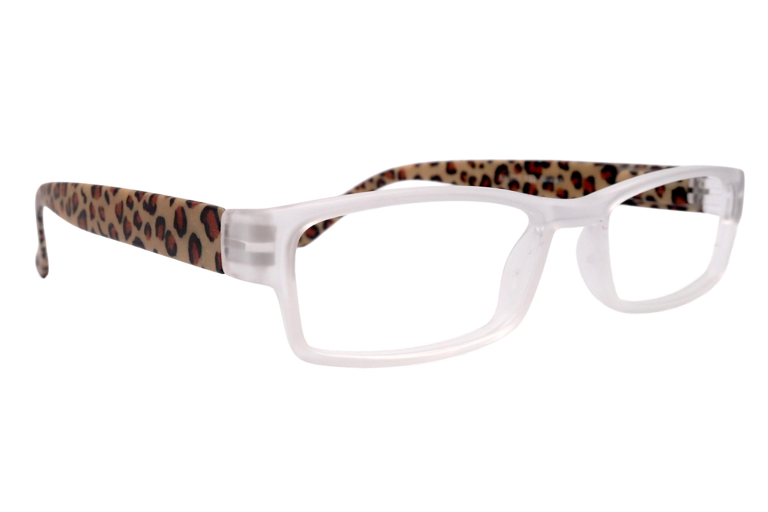 Xena Premium Square Reading Glasses – Clear Frosted Brown Leopard