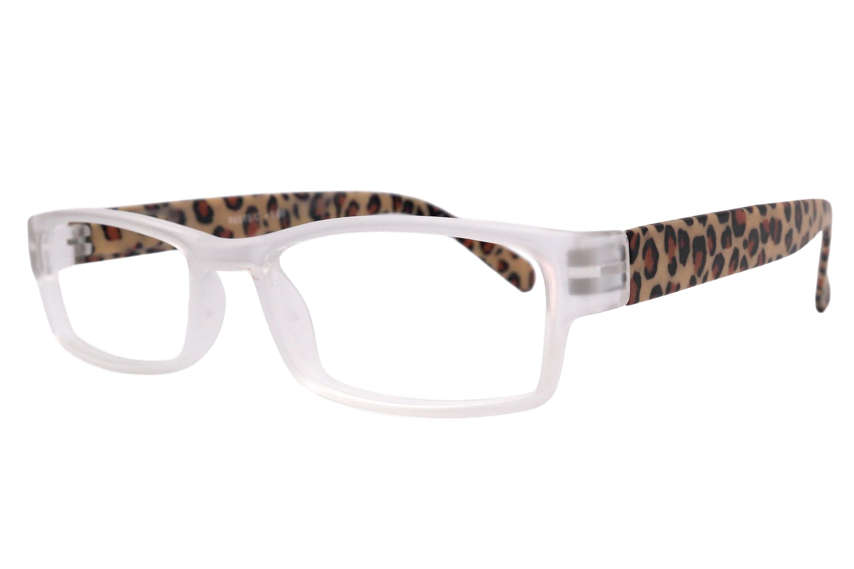 Xena Premium Square Reading Glasses – Clear Frosted Brown Leopard